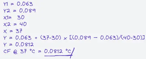 manual calculation of linear interpolation