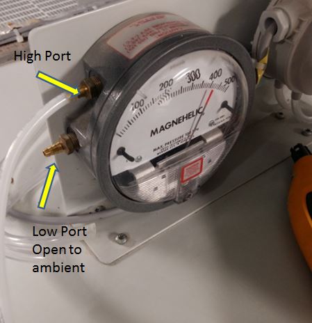Differential pressure gauge showing 2 inlet ports